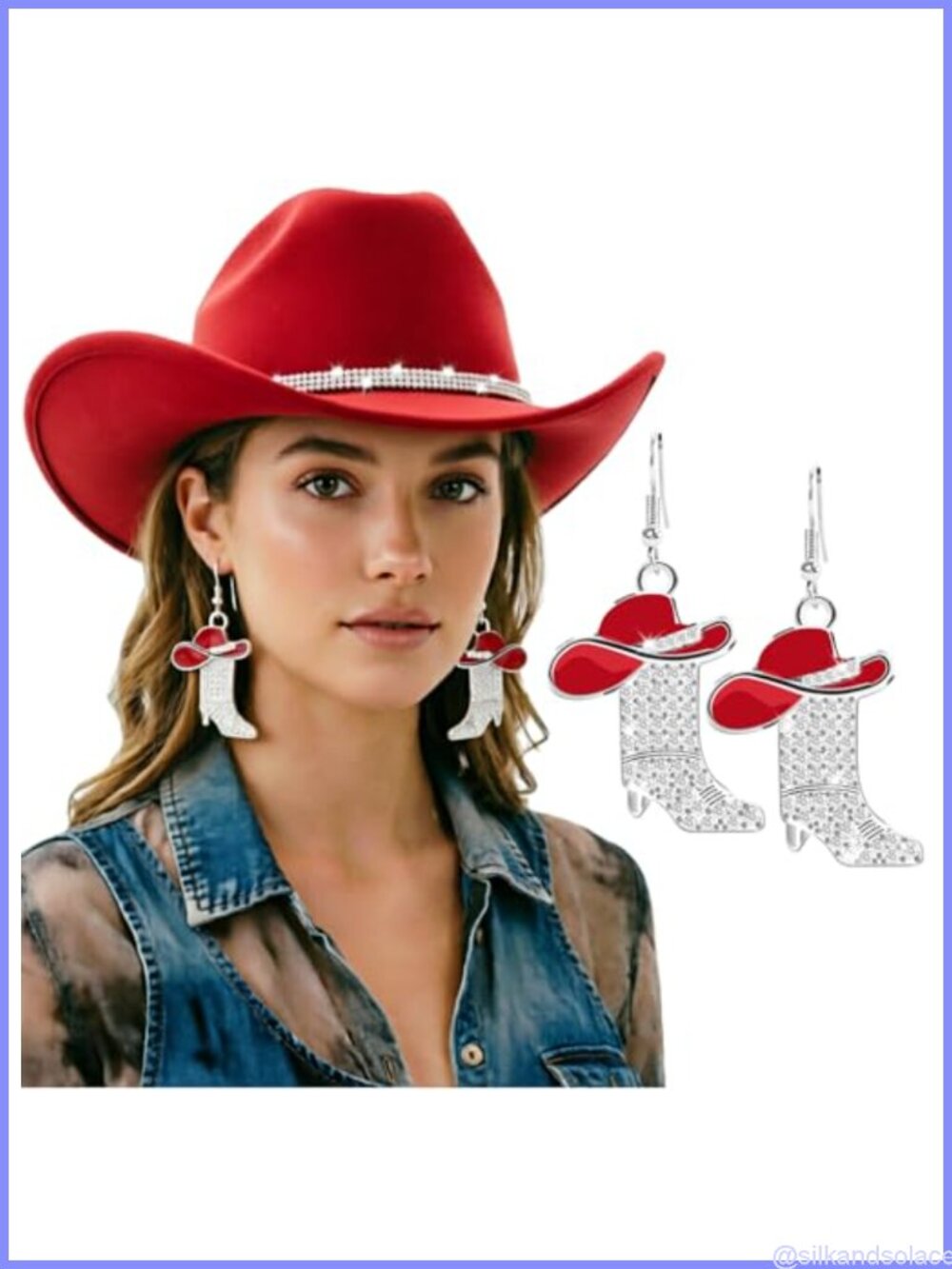 Glitter Rhinestone Cowboy Hat Wide Brim Felt Fedora Set